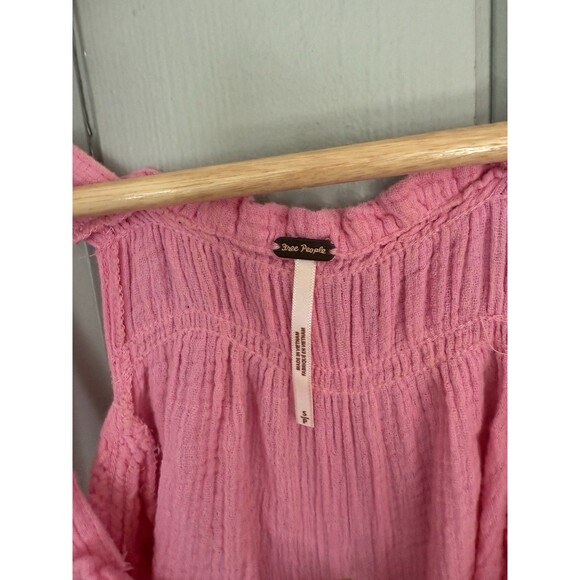 Free People Sachet Pink Fleur Cotton Gauze Tie Strap Tunic Mini Dress S Small - Picture 4 of 5